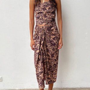 Zara Printed Sarong Skirt & One Shoulder Tank Set | XS